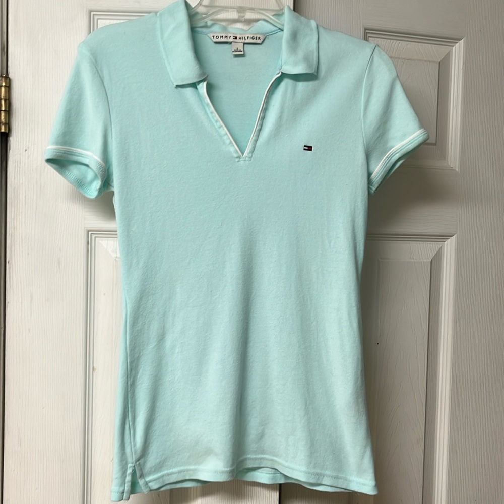 Tommy Hilfiger - Mint Green Shirt Sleeve V-Neck Top